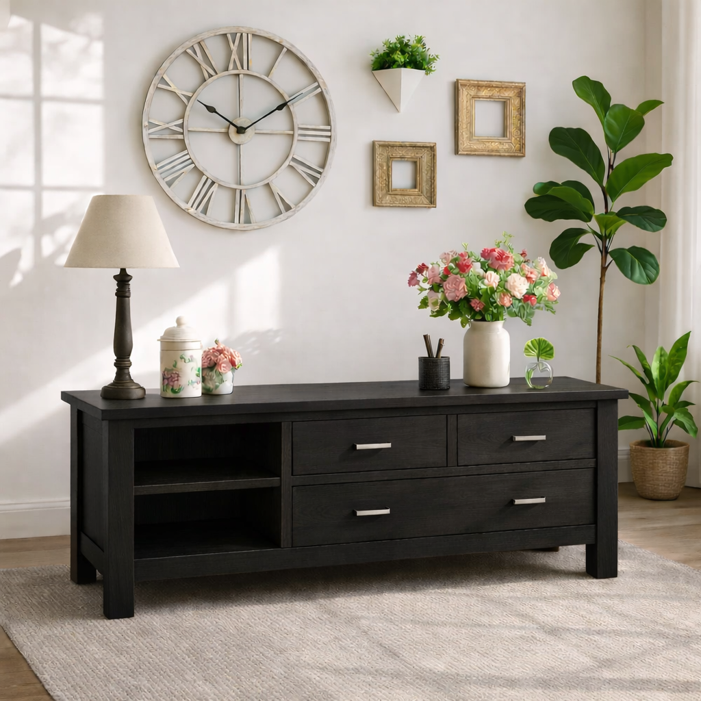 Solid Wood Console Table with Drawers, Farmhouse Wood Media Cabinet with Storage - view 7 of 7