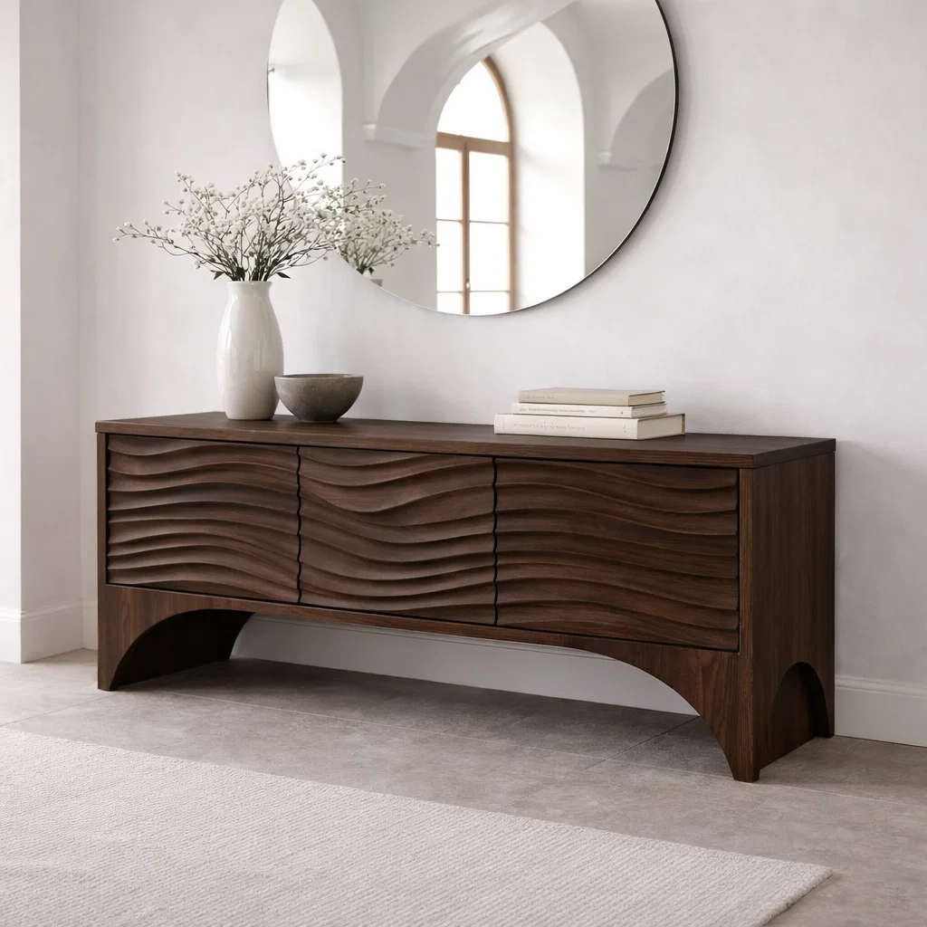 Solid Wood Console Table with Wave Front Drawers – Modern Entryway Storage Cabinet - view 2 of 7