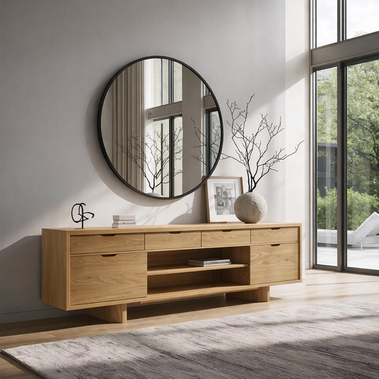 Solid Wood Console Table with Drawers and Open Shelf – Modern Entryway Storage Cabinet - view 1 of 7