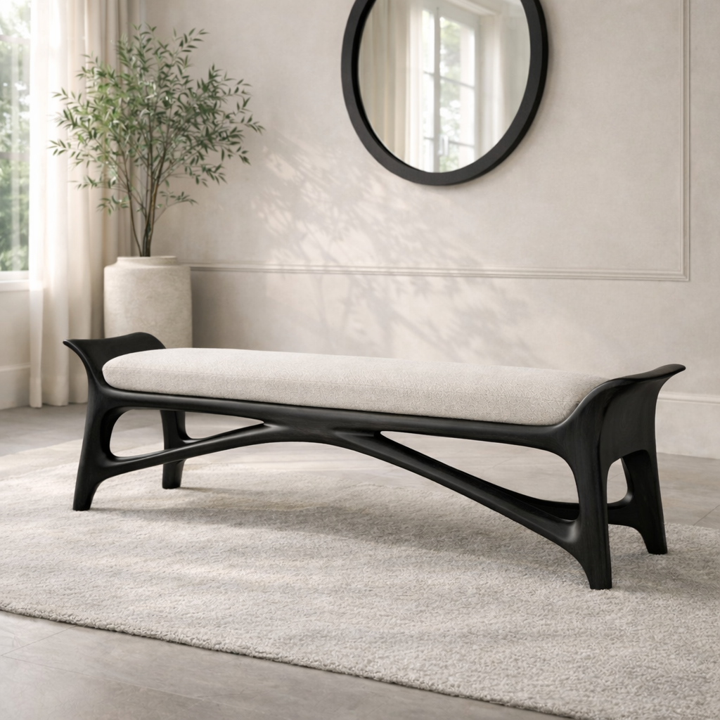 Modern Upholstered Entryway Bench, Luxury Sculptural Hallway Seat with Curved Frame - view 4 of 7