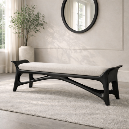 Modern Upholstered Entryway Bench, Luxury Sculptural Hallway Seat with Curved Frame - view 4 of 7
