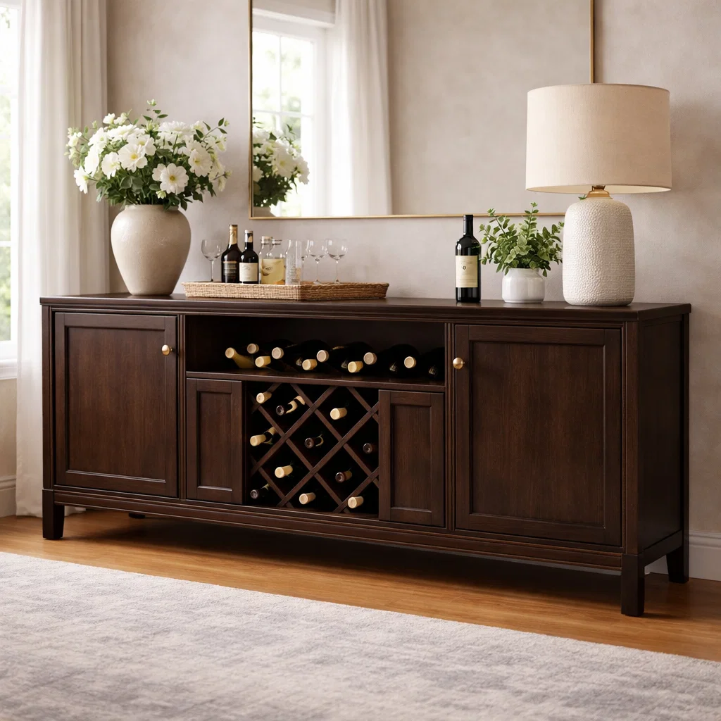 Solid Wood Console Cabinet with Wine Rack and Storage Doors - view 2 of 7