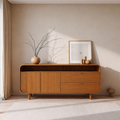 Contemporary Solid Wood Console Cabinet with Sliding Doors – Modern Storage Unit - view 3 of 7