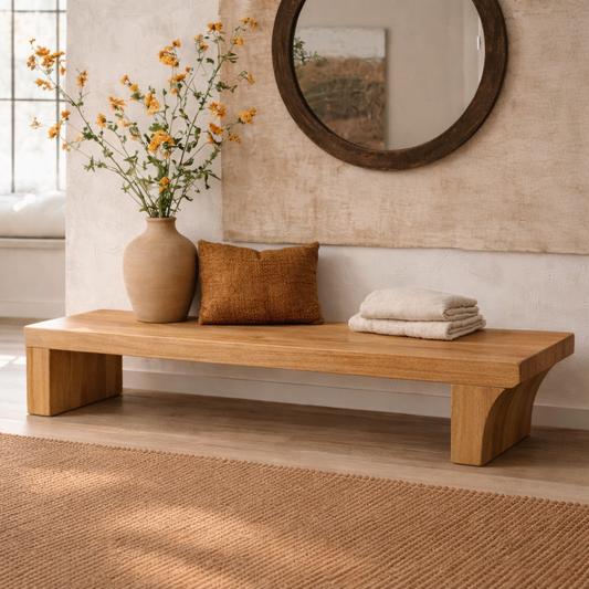 Solid Wood Low Profile Bench, Minimalist Modern Entryway Seating - view 1 of 7