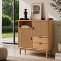 Solid Wood Console Sideboard with Fluted Doors – Mid Century Modern Storage Cabinet - view 1 of 7