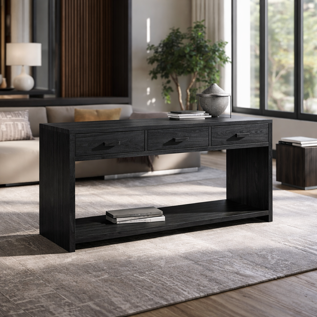 Solid Wood Console Table with Drawers and Shelf – Modern Entryway Storage Table - view 4 of 7