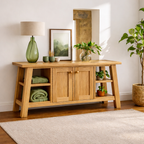 Modern Solid Wood Sideboard Cabinet, Farmhouse Buffet Storage Console with Shelves and Doors - view 1 of 7