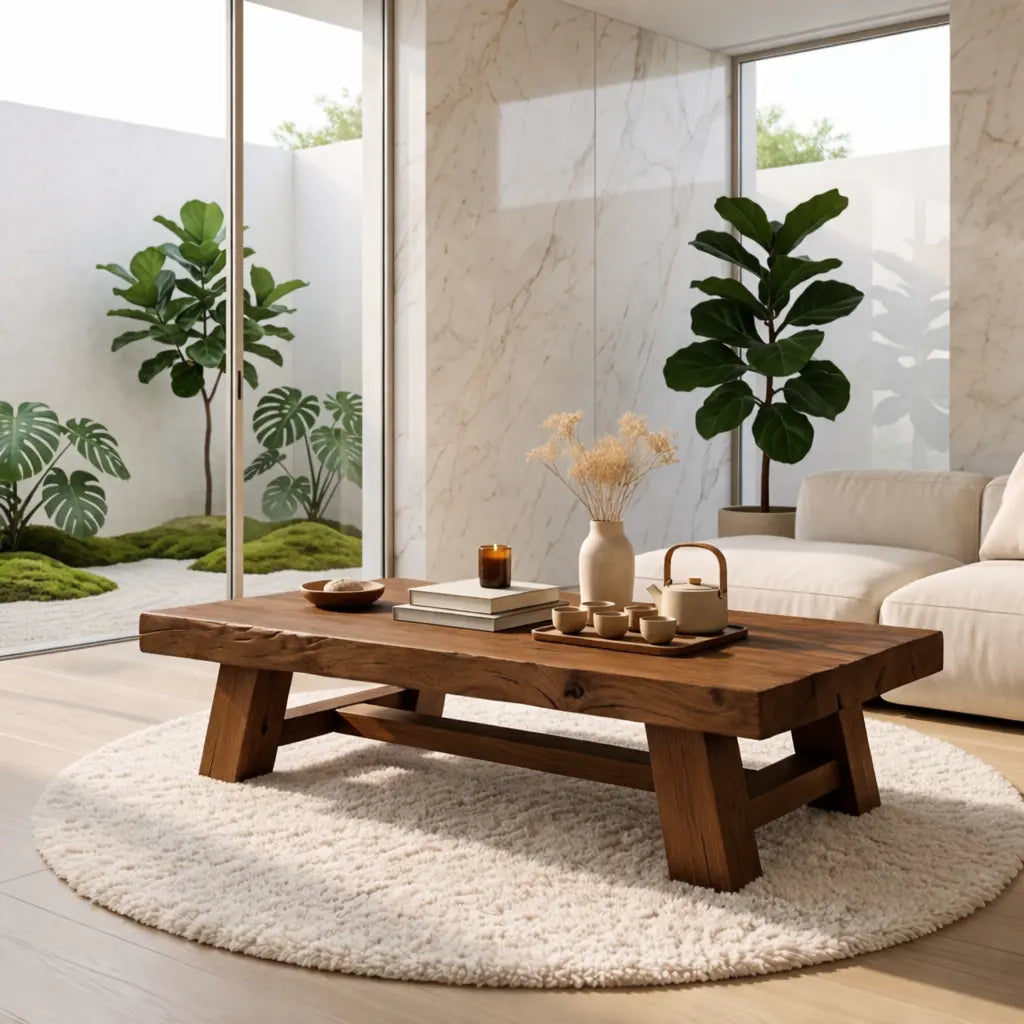 Handcrafted Solid Wood Coffee Table, Rustic Style with Geometric Legs - view 3 of 7