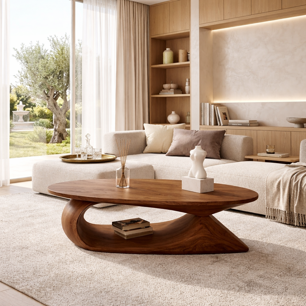 Elegant Wooden Coffee Table with Curved Modern Design - view 2 of 7