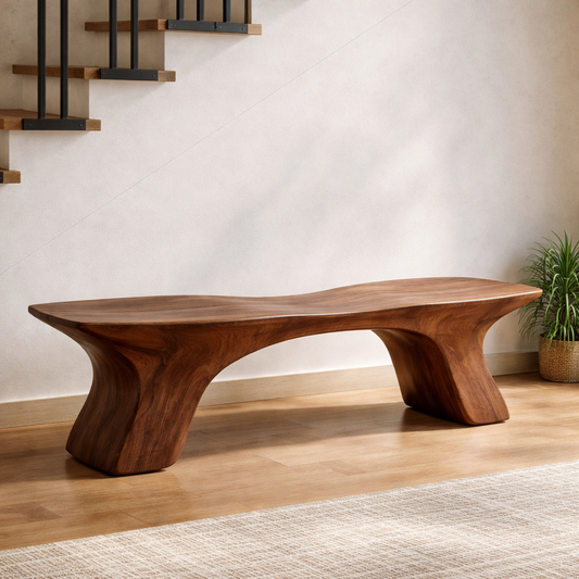 Sculptural Solid Wood Bench, Organic Modern Statement Seating - view 1 of 7