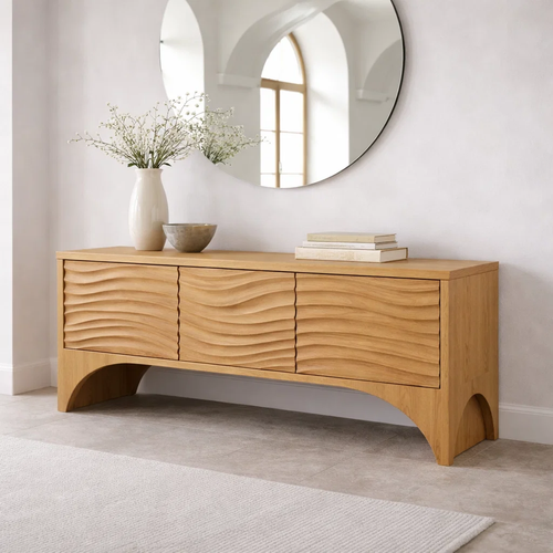 Solid Wood Console Table with Wave Front Drawers – Modern Entryway Storage Cabinet - view 1 of 7