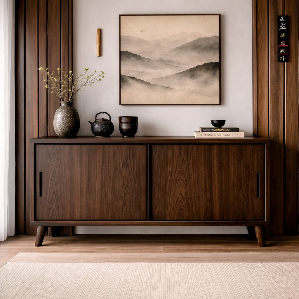 Solid Wood Console Cabinet with Sliding Doors – Modern Minimalist Storage Sideboard - view 2 of 7