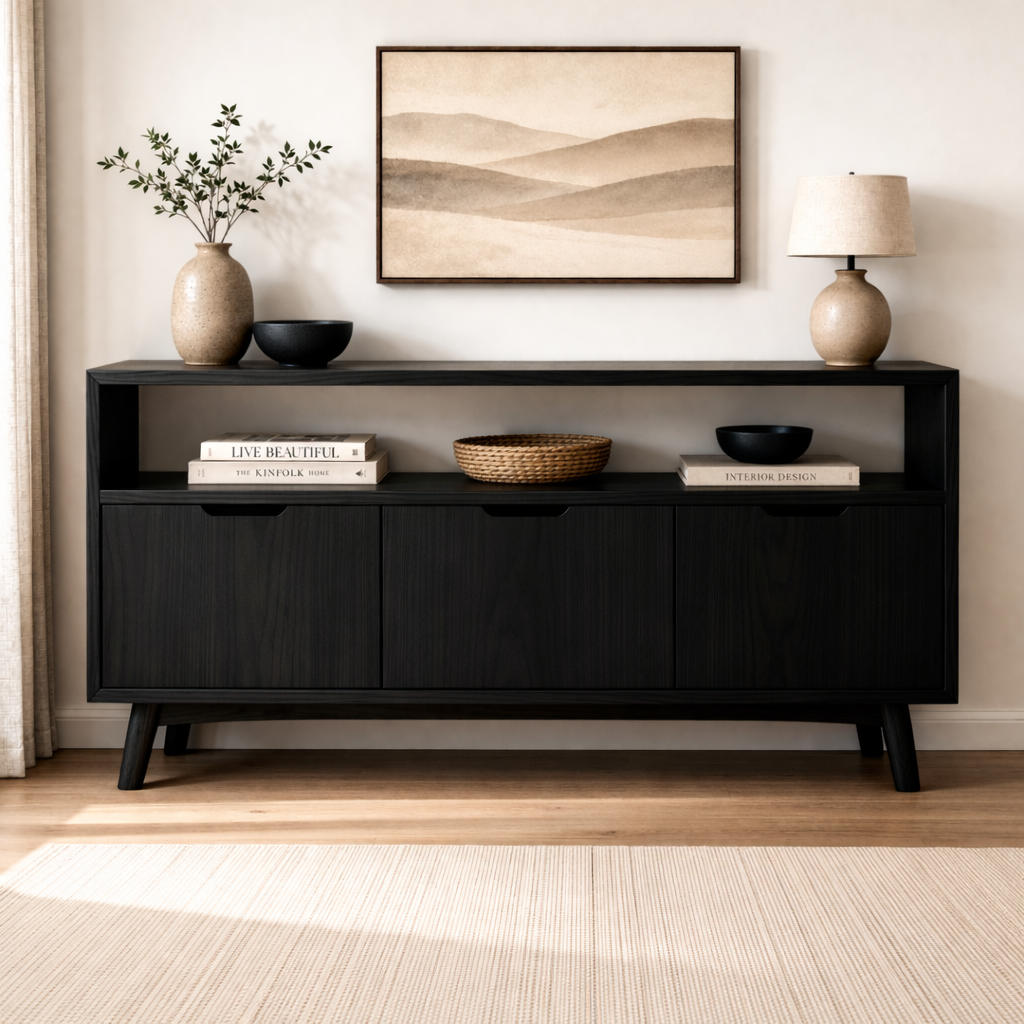 Solid Wood Console Cabinet with Open Shelf and 3 Doors – Modern Entryway Storage - view 4 of 7