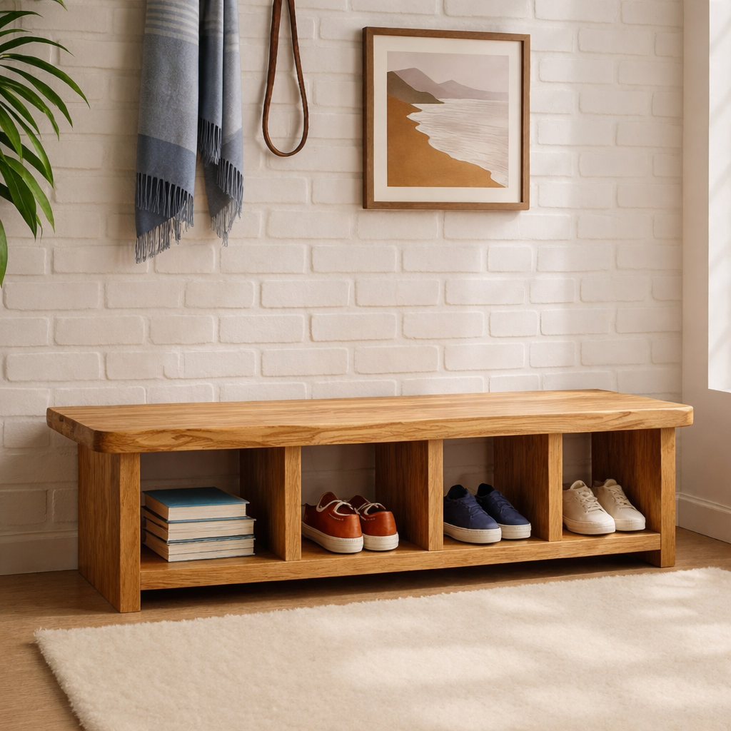 Handcrafted Entryway Bench – Solid Wood Shoe Storage Bench with Open Compartments for Rustic Hallway or Mudroom - view 3 of 7