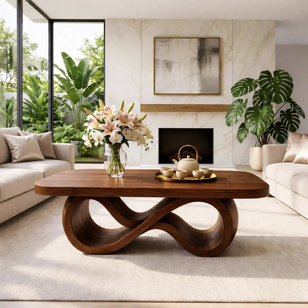 Elegant Infinity-Shaped Coffee Table, Modern Wooden Living Room Furniture - view 3 of 7