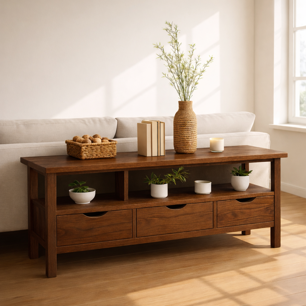 Solid Wood Console Table with Drawers and Shelf, Modern Entryway Sofa Table Wood Storage Cabinet - view 5 of 7