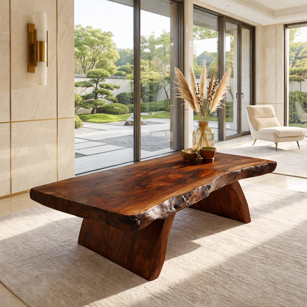 Organic Live Edge Coffee Table with Sculptural Base, Modern Living-Room Statement Centerpiece - view 3 of 7