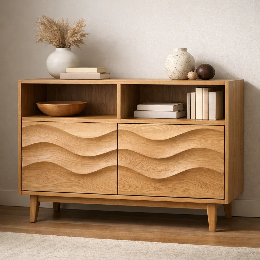 Modern Solid Wood Console Cabinet with Wavy Design - Stylish Storage for Living Room - view 1 of 7