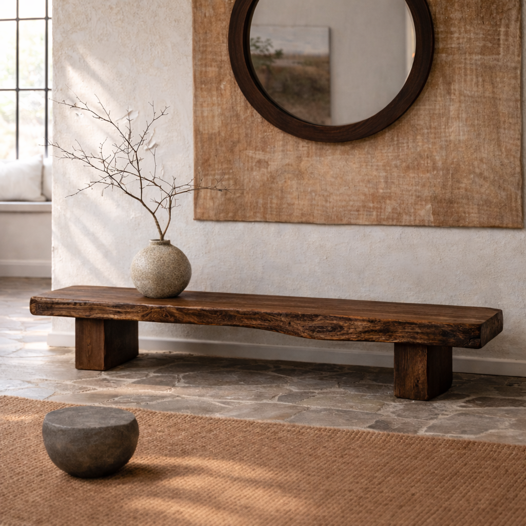 Live Edge Solid Wood Bench, Rustic Organic Entryway Seating - view 5 of 7