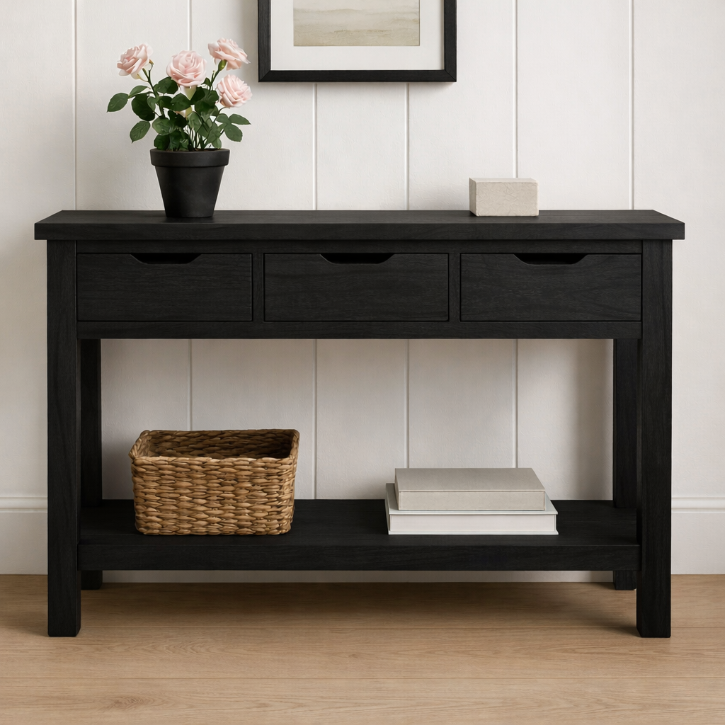 Rustic Wooden Console Table with Storage Drawers and Bottom Shelf for Entryway - view 4 of 7