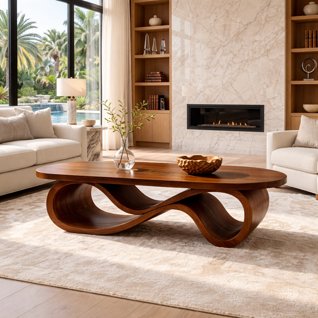 Modern Wooden Coffee Table with Unique Infinity Shape Design - view 2 of 7