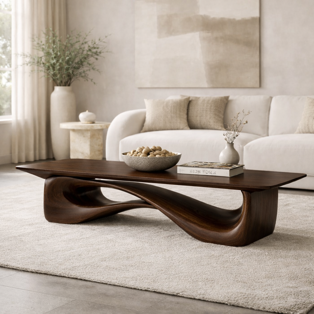 Sculptural Wooden Coffee Table, Modern Organic Living Room Centerpiece Furniture - view 3 of 7
