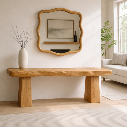 Solid Wood Entryway Bench with Sculpted Base, Handmade Rustic Hallway Seat - view 1 of 7