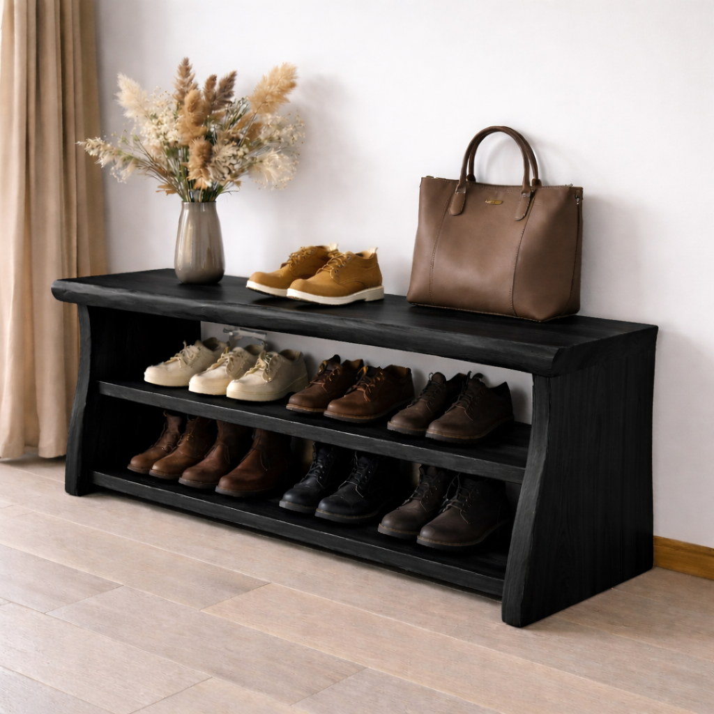 Solid Wood Entryway Bench with Shoe Storage Shelf – Rustic Wooden Shoe Rack Bench - view 4 of 7