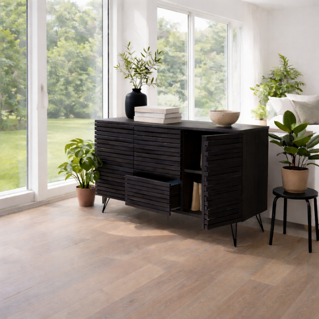 Solid Wood Slatted Sideboard Cabinet with Storage - view 4 of 7
