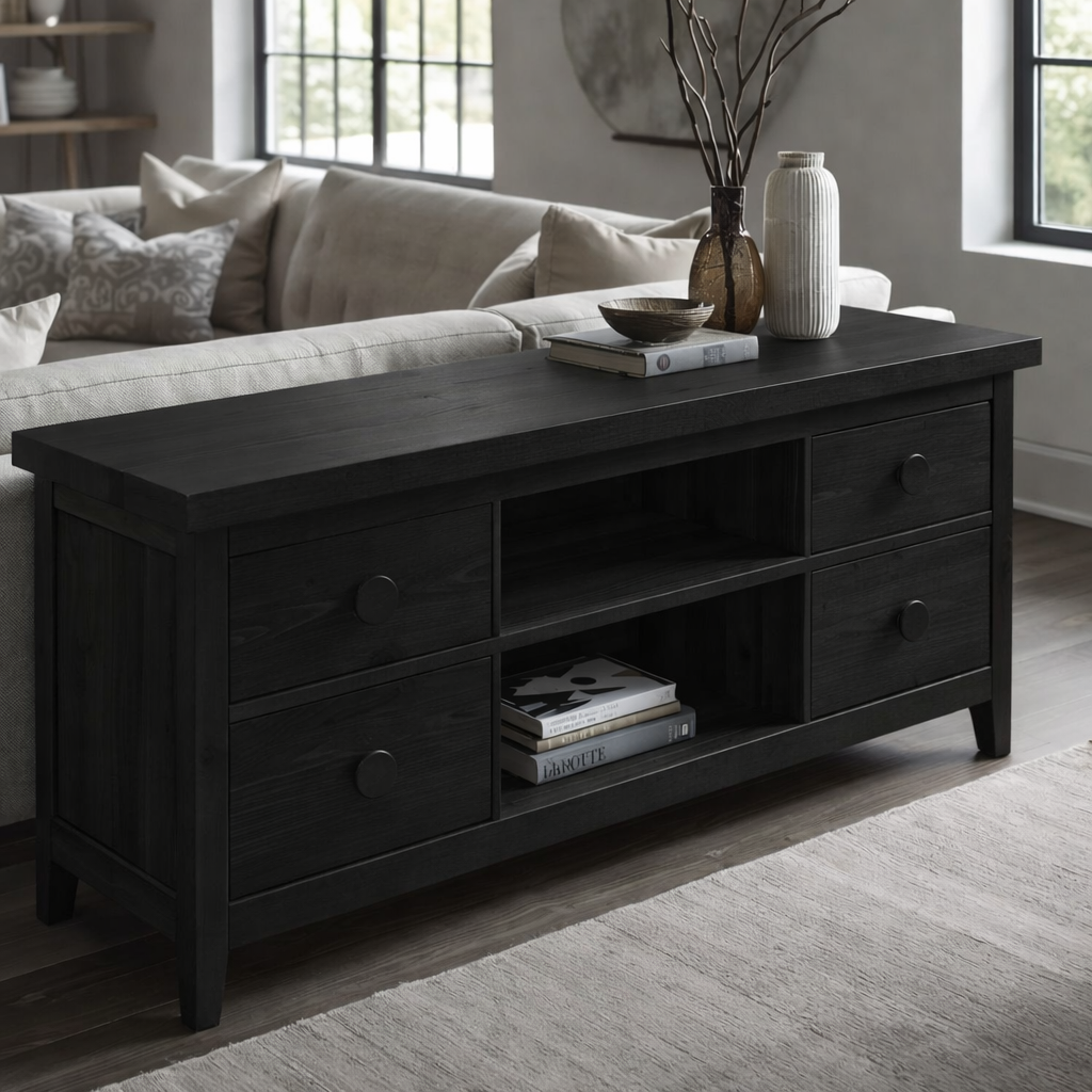 Solid Wood Console Cabinet with 2 Drawers & Open Shelving – Modern Storage Solution - view 4 of 7