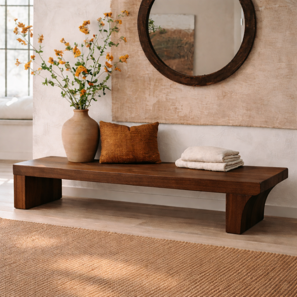 Solid Wood Low Profile Bench, Minimalist Modern Entryway Seating - view 4 of 7