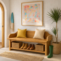 Solid Wood Entryway Bench with Armrests and Shoe Shelf Storage - view 1 of 7
