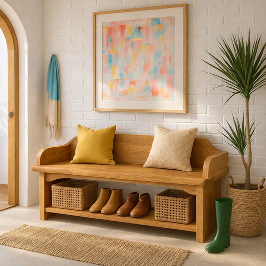 Solid Wood Entryway Bench with Armrests and Shoe Shelf Storage - view 1 of 7