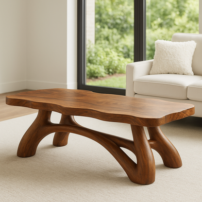 Solid Wood Coffee Table with Sculptural Curved Legs – Modern Living Room Table - view 2 of 7