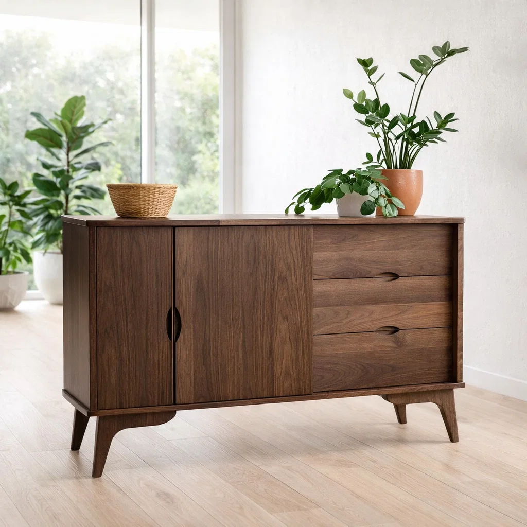 Mid Century Sideboard Cabinet with Drawers and Sliding Doors – Storage Console - view 2 of 7