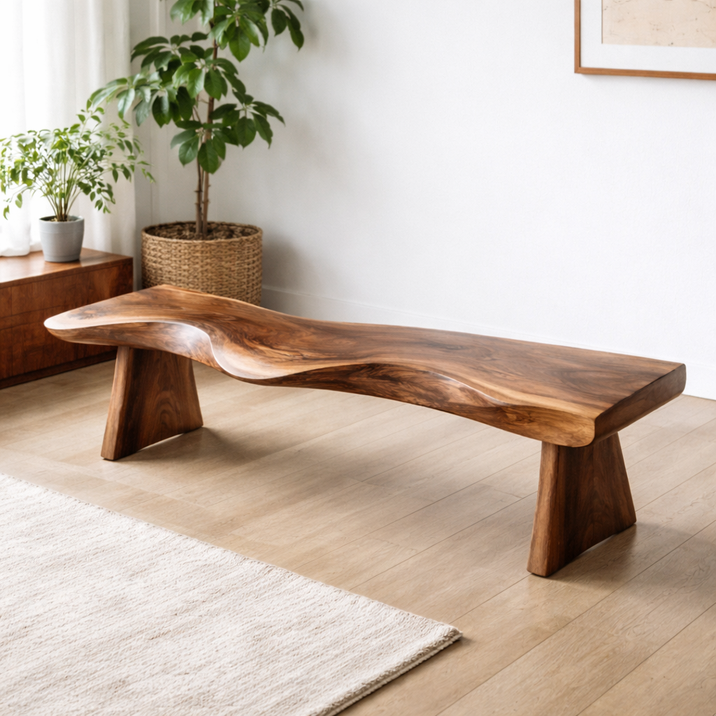 Live Edge Solid Wood Bench – Natural Wood Rustic Entryway Seating Bench - view 3 of 7