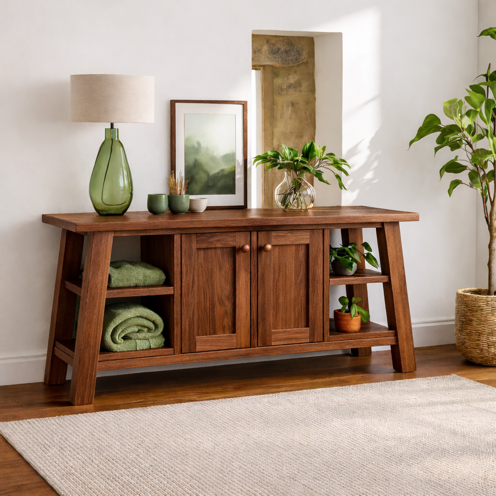 Modern Solid Wood Sideboard Cabinet, Farmhouse Buffet Storage Console with Shelves and Doors - view 5 of 7