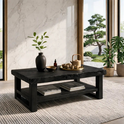 Rustic Solid Wood Coffee Table with Natural Finish and Lower Storage - view 4 of 7