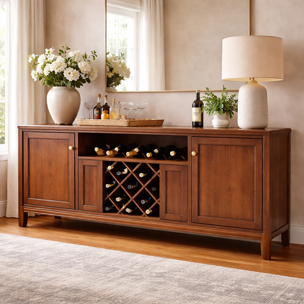 Solid Wood Console Cabinet with Wine Rack and Storage Doors - view 3 of 7