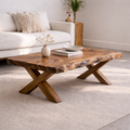 Live Edge Solid Wood Coffee Table with X-Frame Legs – Rustic Modern Living Room Table - view 1 of 7