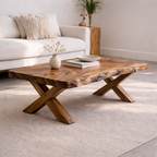 Live Edge Solid Wood Coffee Table with X-Frame Legs – Rustic Modern Living Room Table - view 1 of 7