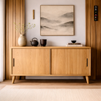 Solid Wood Console Cabinet with Sliding Doors – Modern Minimalist Storage Sideboard - view 1 of 7