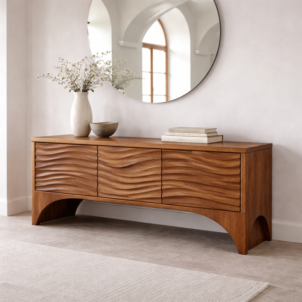 Solid Wood Console Table with Wave Front Drawers – Modern Entryway Storage Cabinet - view 3 of 7