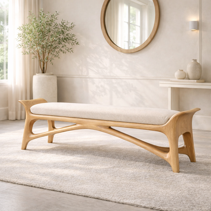 Modern Upholstered Entryway Bench, Luxury Sculptural Hallway Seat with Curved Frame - view 1 of 7