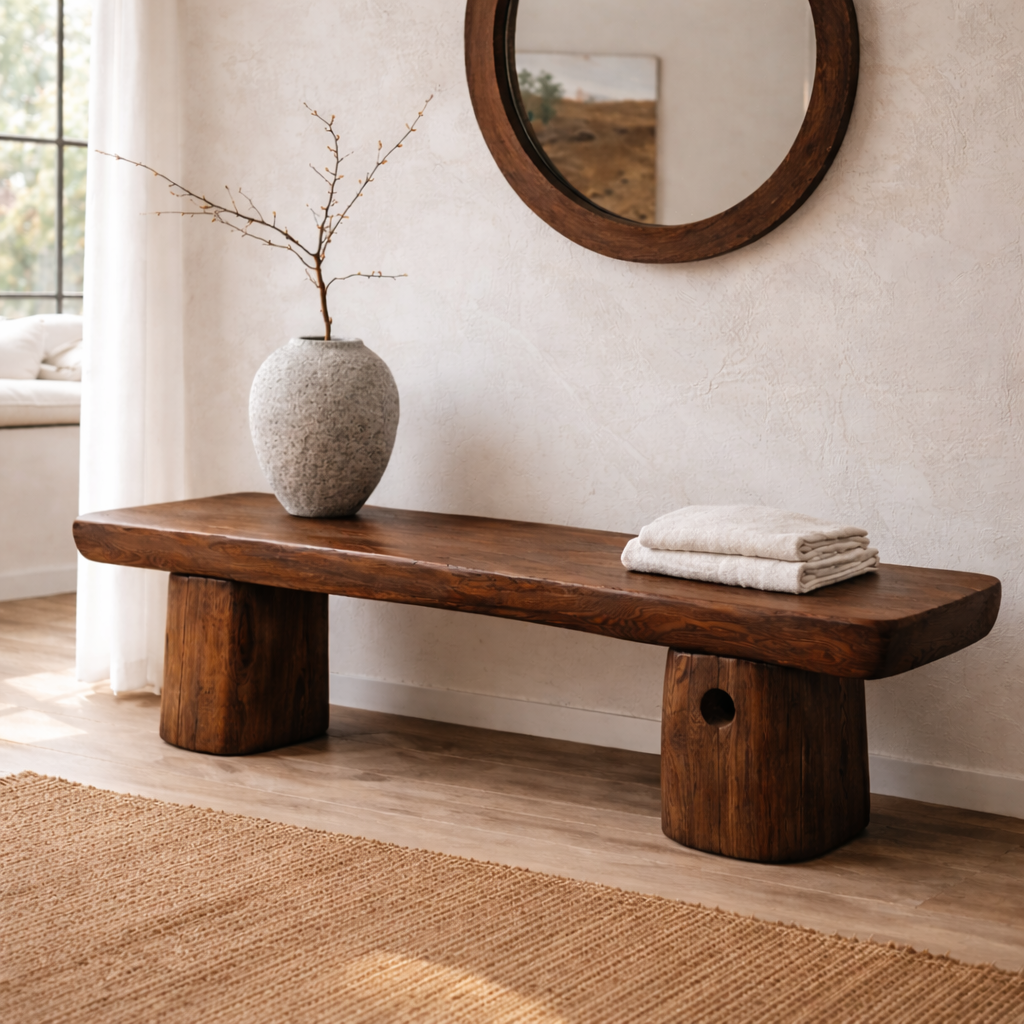 Live Edge Solid Wood Bench, Rustic Natural Edge Entryway Seating - view 6 of 7