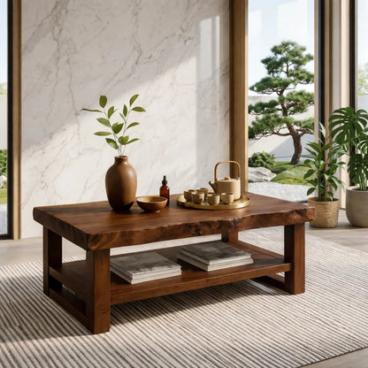 Rustic Solid Wood Coffee Table with Natural Finish and Lower Storage - view 3 of 7