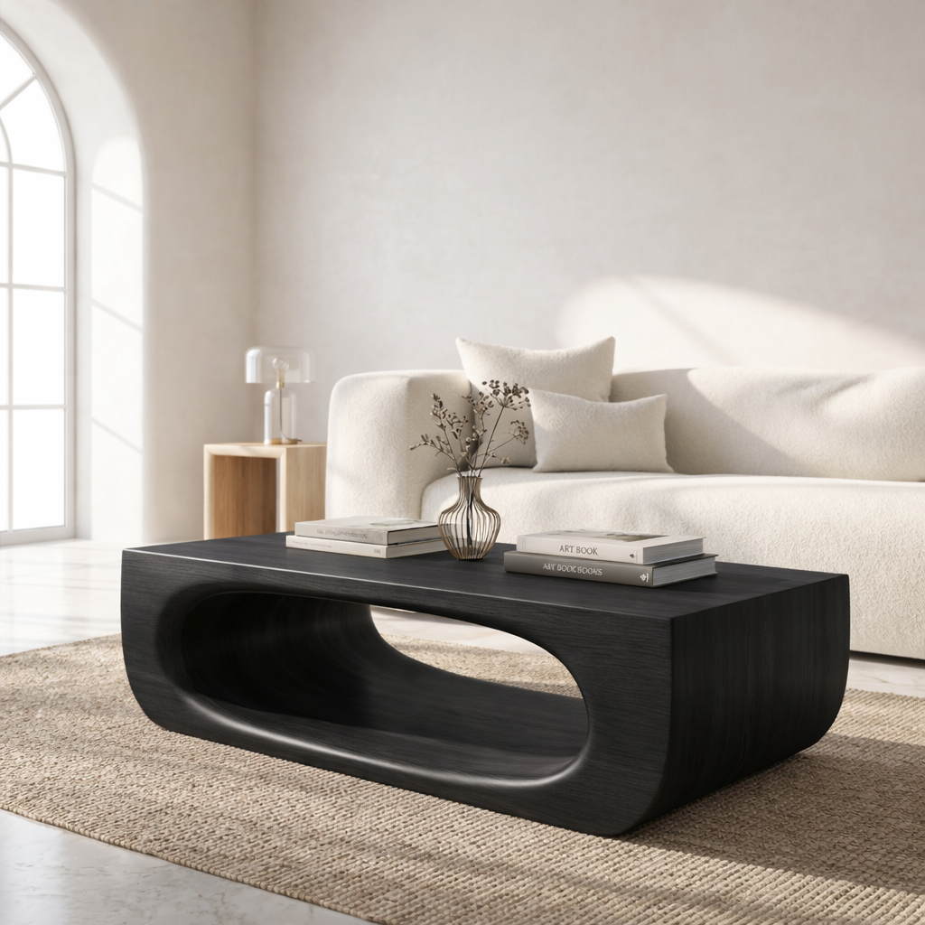 Modern Sculptural Coffee Table with Open Base, Minimalist Living Room Centerpiece - view 4 of 7