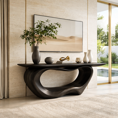 Solid Wood Console Table with Sculpted Base, Modern Minimalist Design - view 4 of 7