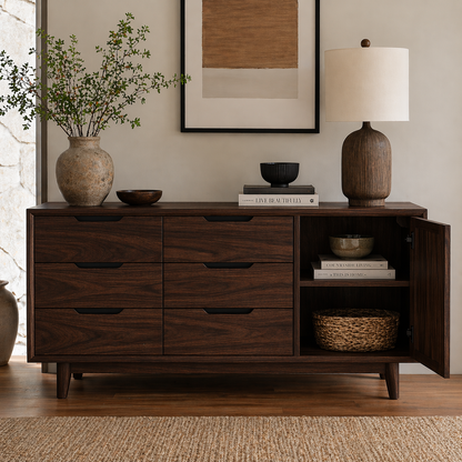 Solid Wood Sideboard Cabinet with Drawers & Door Storage – Modern Rustic Design - view 2 of 7