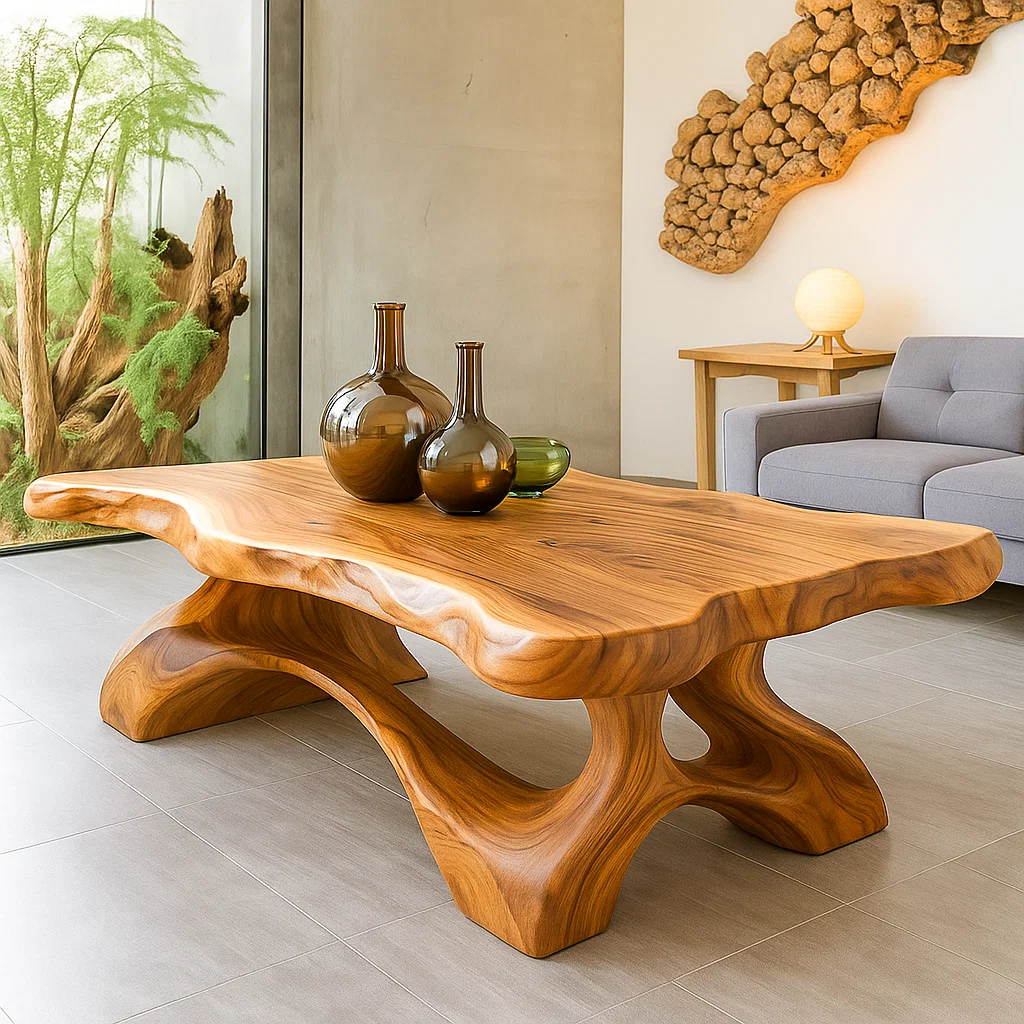 Solid Wood Coffee Table Live Edge Modern Sculptural Base Natural Wood - view 1 of 7